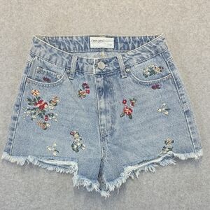 Banjara Floral Embroidered Denim Shorts Frayed Hem Boho Size 8